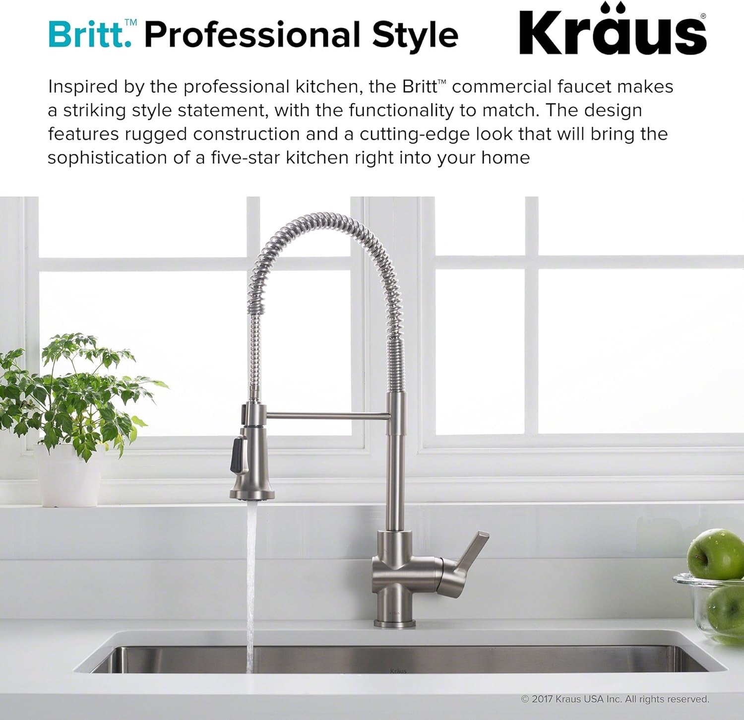 KPF-1690SFS Britt Pre-Rinse/Commercial Kitchen Faucet with Dual Function Sprayhead in All-Brite Finish, Spot Free Stainless Steel