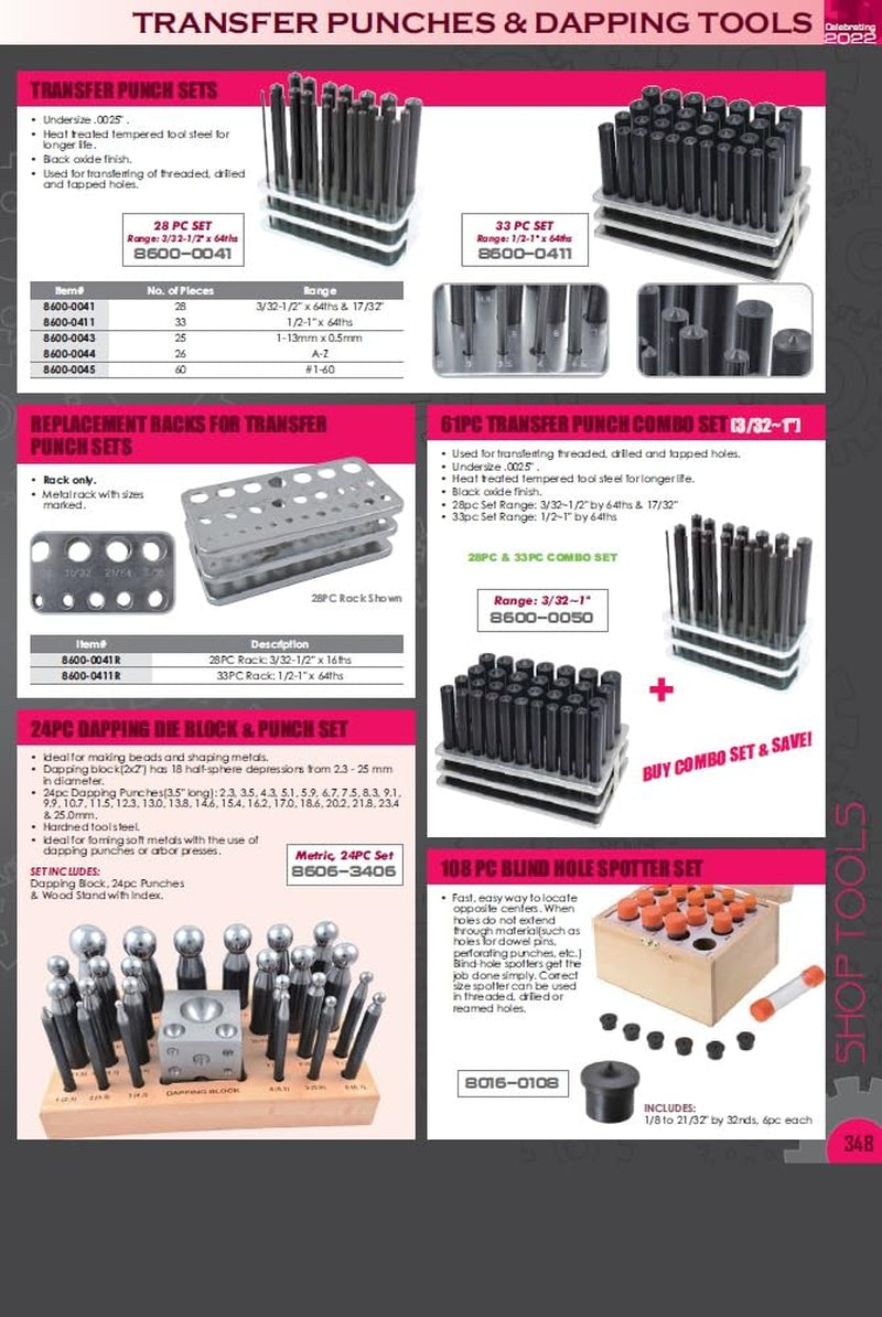 8600-0041 28 Piece Transfer Punch Set, 3/32" - 1/2"