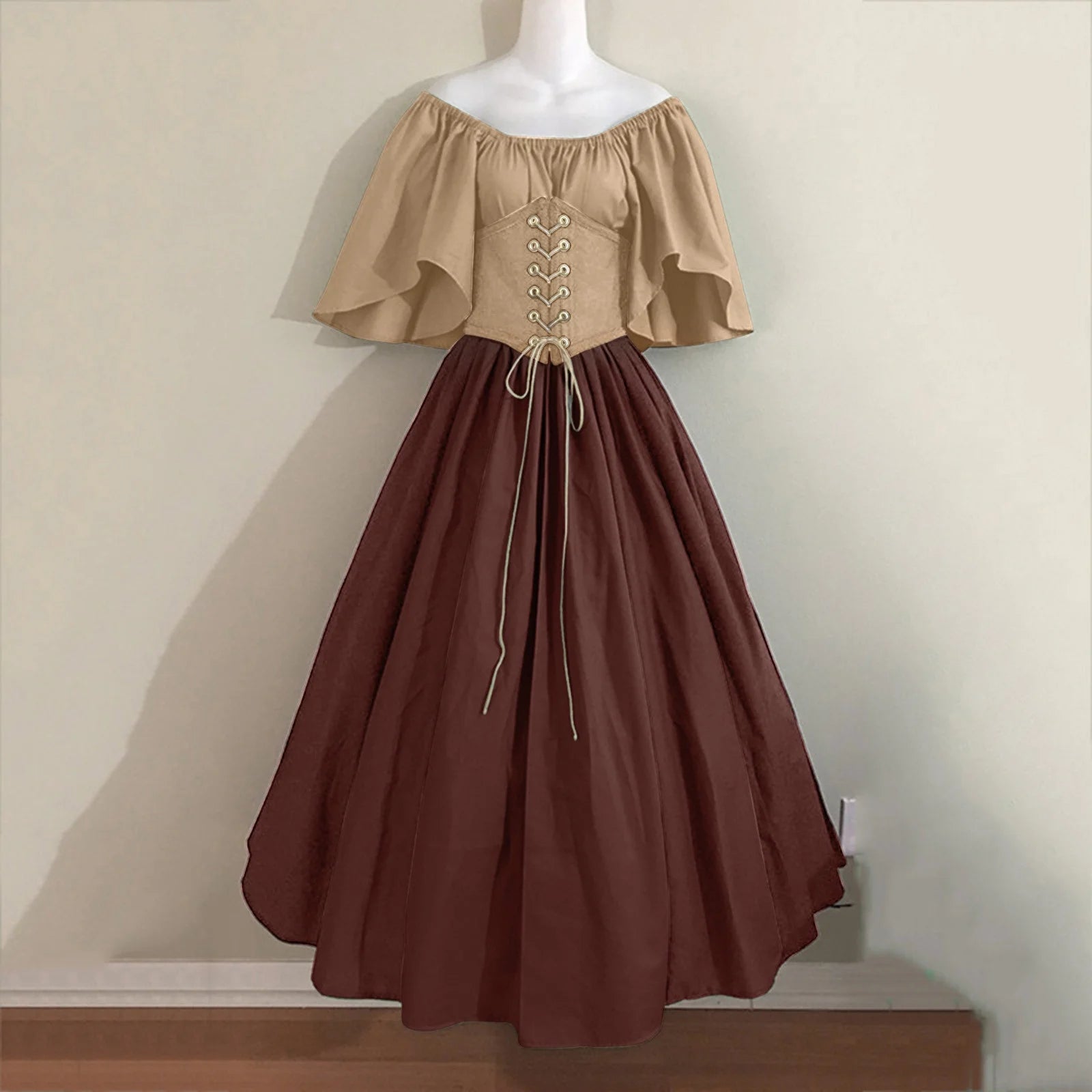 Womens Renaissance Costumes Medieval Irish Traditional plus Size Dresses Ruffle over Dress Corset Retro Cosplay Gown