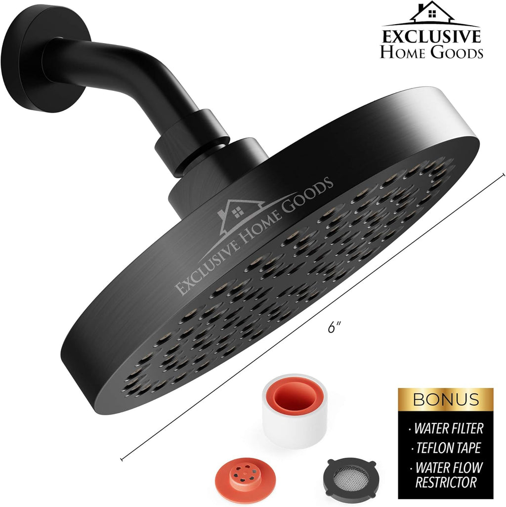 Luxury Rainfall Shower Head - High-Pressure Showerhead Jets, Rain Shower Head Ant-Clog Silicone Nozzles (2.5 GPM, Matte Black)