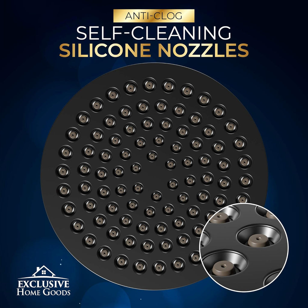 Luxury Rainfall Shower Head - High-Pressure Showerhead Jets, Rain Shower Head Ant-Clog Silicone Nozzles (2.5 GPM, Matte Black)