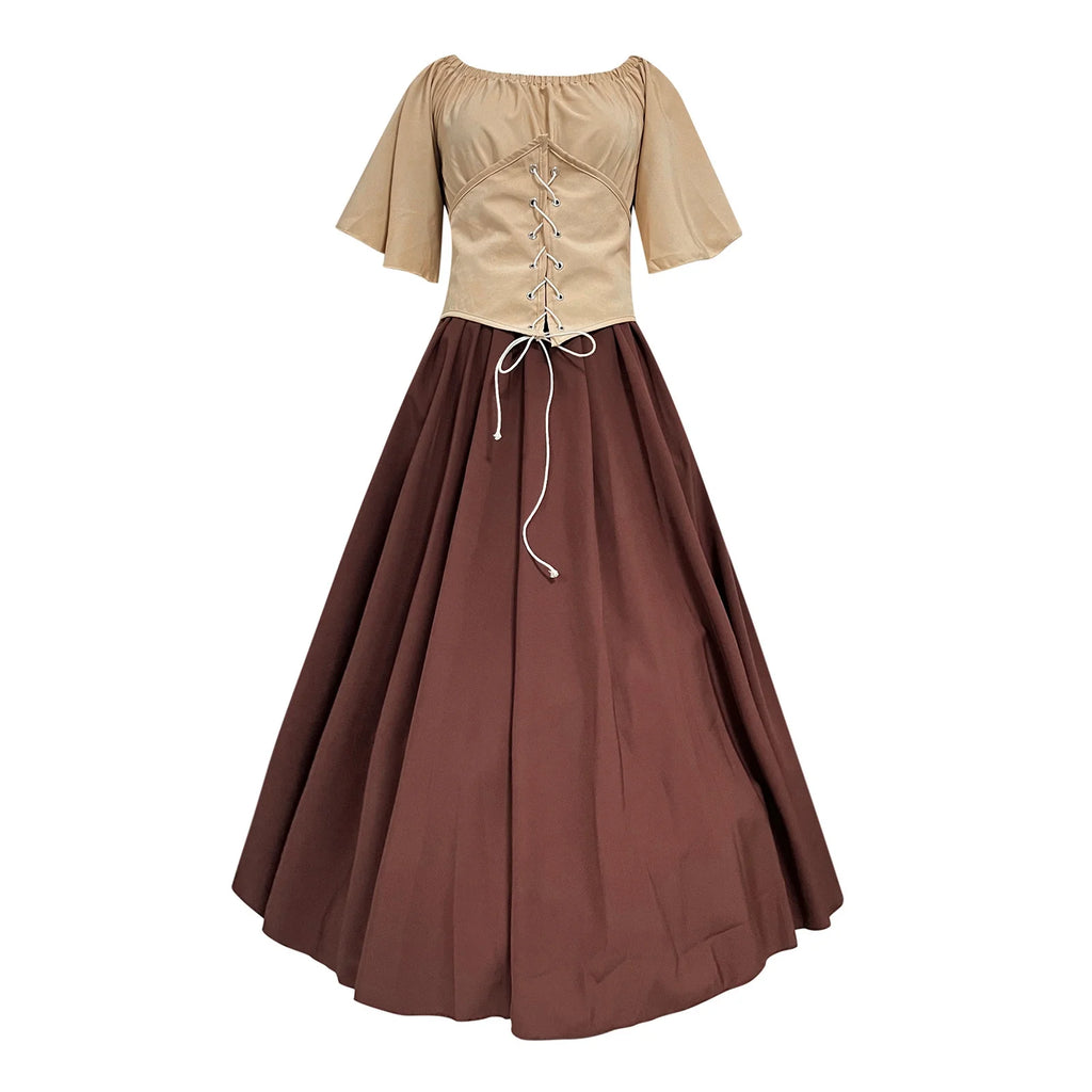 Womens Renaissance Costumes Medieval Irish Traditional plus Size Dresses Ruffle over Dress Corset Retro Cosplay Gown